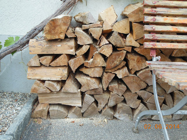 Holzstapel mit Wohngelegenheit für Blaue Holzbiene